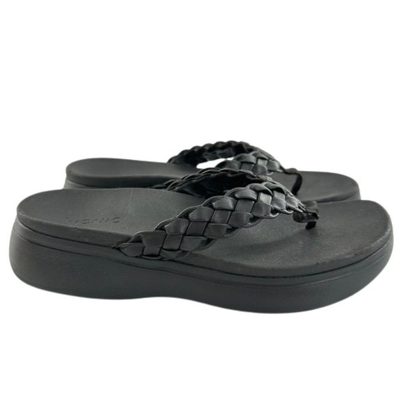 Vionic sandals 9 41 Kenji black faux leather braided thong orthopedic flatforms - Picture 12 of 12